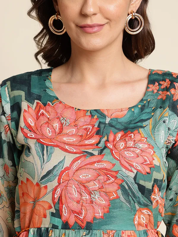 Women_Green_Regular_Printed_Floral_Tops_with_Trousers