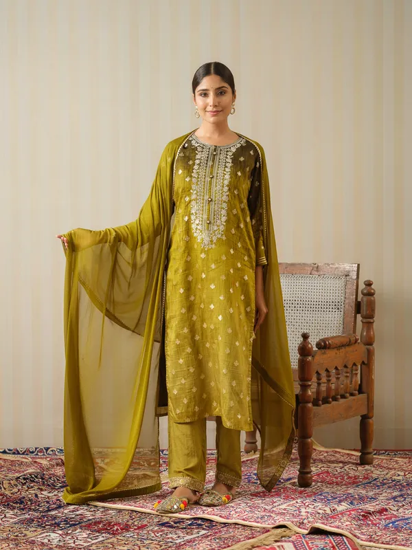 Mustard_Embroidered_Floral_Straight_Kurta_and_Trousers_With_Dupatta