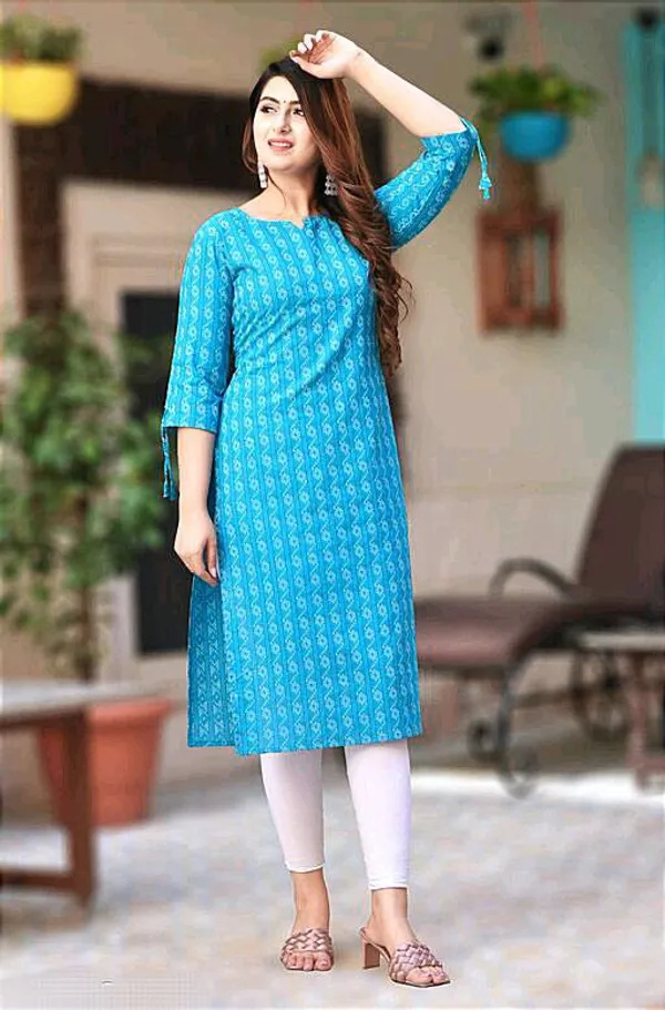 Sky_Bkue_Cotton_Blend_Long_Fibres,_Extra_Softness_Kurti