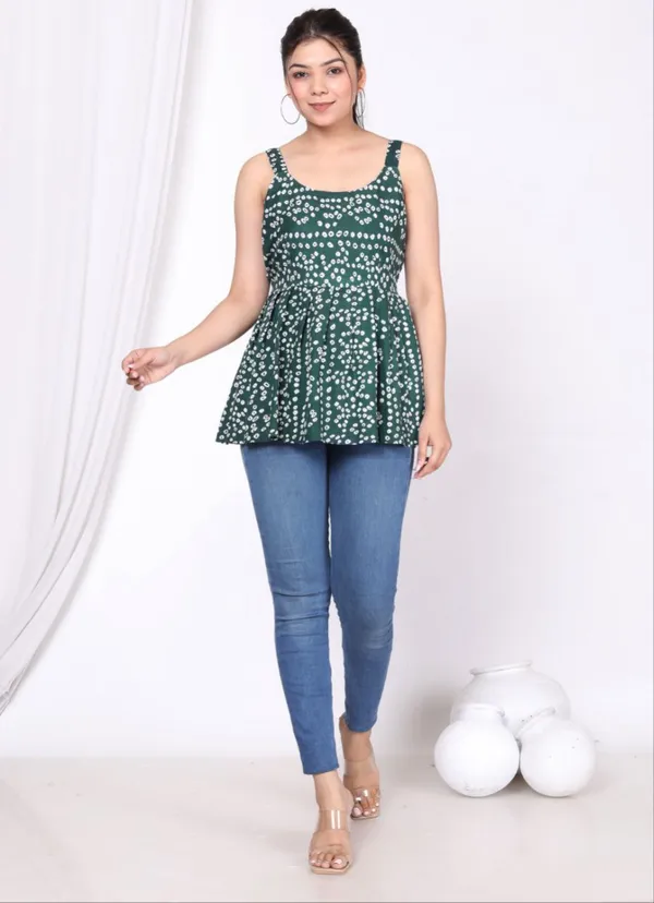 Green_Cotton_Casual_Sleeveless_Summer_Tops