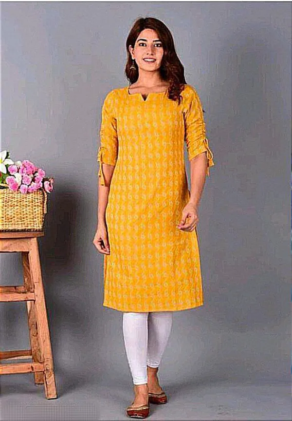 Yellow_Cotton_Blend_Long_Fibres,_Extra_Softness_Kurti