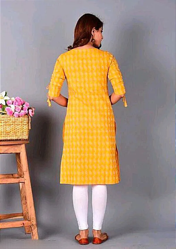 Yellow_Cotton_Blend_Long_Fibres,_Extra_Softness_Kurti