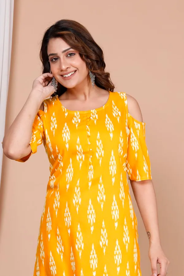 Yellow_Cotton_Rayon_Long_Fibres,_Extra_Softness_Kurti