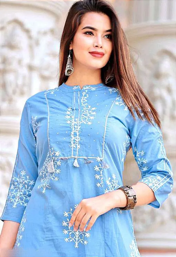 Blue_Cotton_Long_Fibres,_Extra_Softness_Kurti