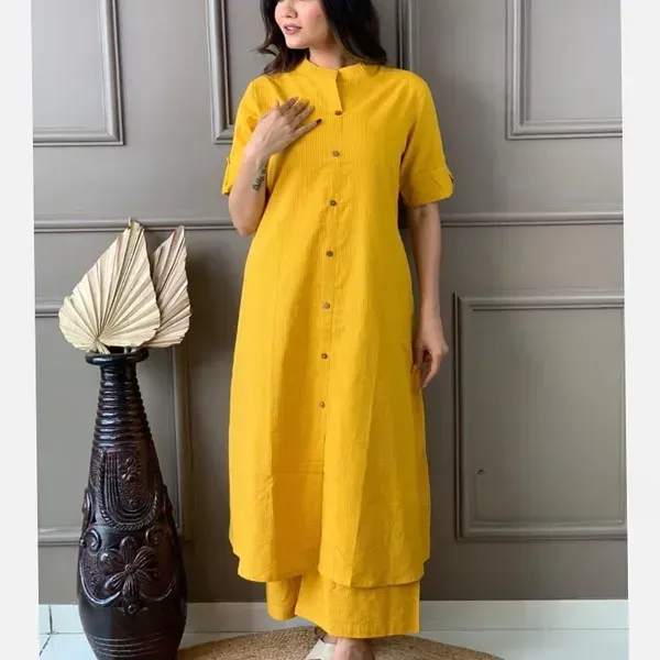 Yellow_Cotton_Long_Fibres,_Extra_Softness_Kurti_Set