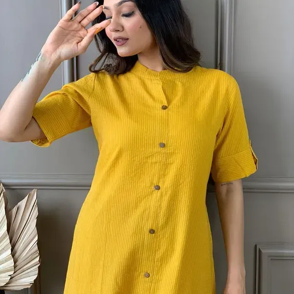 Yellow_Cotton_Long_Fibres,_Extra_Softness_Kurti_Set