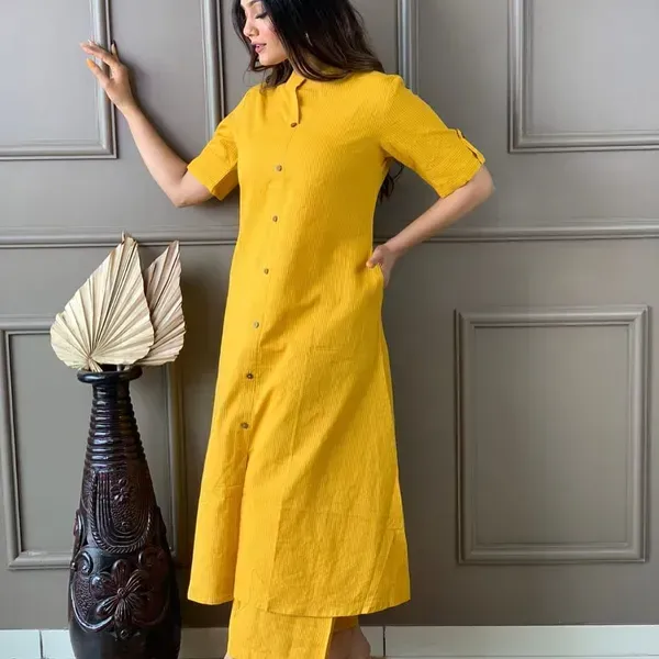 Yellow_Cotton_Long_Fibres,_Extra_Softness_Kurti_Set