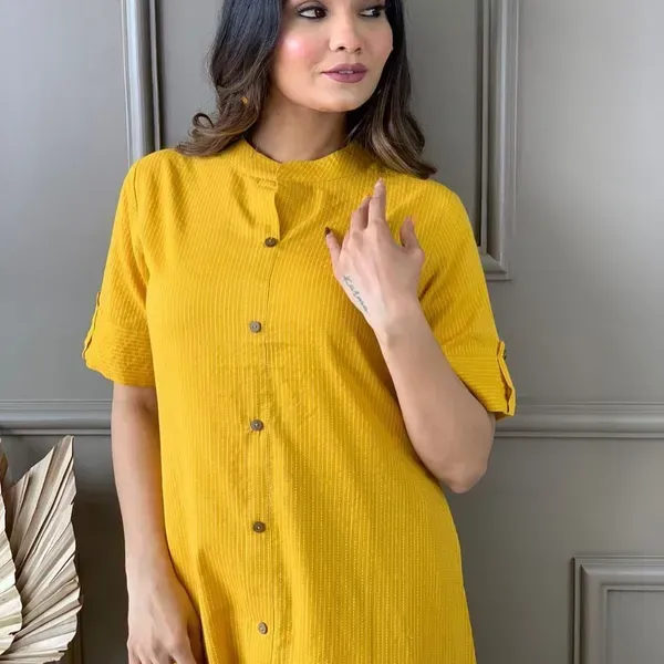 Yellow_Cotton_Long_Fibres,_Extra_Softness_Kurti_Set