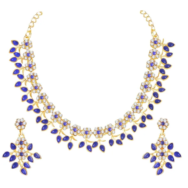 Gold_Plated_Crystal_Necklace_Jewellery_Set_with_Earrings_Suited_for_Party_Wedding_Festive_for_Women