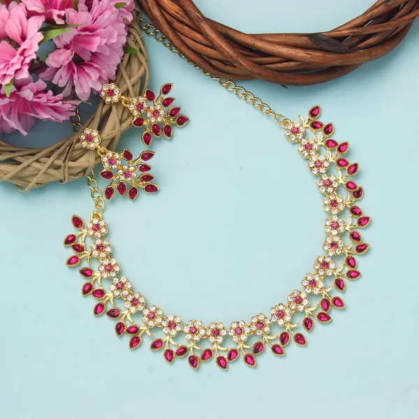 Gold_Plated_Crystal_Necklace_Jewellery_Set_with_Earrings_Suited_for_Party_Wedding_Festive_for_Women