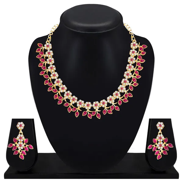 Gold_Plated_Crystal_Necklace_Jewellery_Set_with_Earrings_Suited_for_Party_Wedding_Festive_for_Women