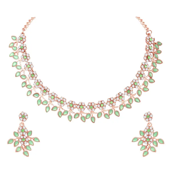 Gold_Plated_Crystal_Necklace_Jewellery_Set_with_Earrings_Suited_for_Party_Wedding_Festive_for_Women