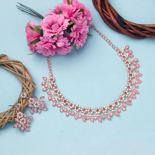Gold_Plated_Crystal_Necklace_Jewellery_Set_with_Earrings_Suited_for_Party_Wedding_Festive_for_Women