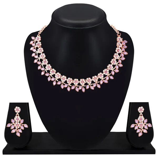 Gold_Plated_Crystal_Necklace_Jewellery_Set_with_Earrings_Suited_for_Party_Wedding_Festive_for_Women
