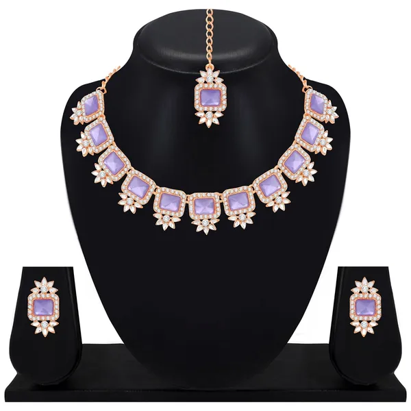 Gold_Plated_Crystal_Diamond_Necklace_with_Earrings_and_Maang_Tikka_for_Women_-_Jewellery_Set_for_Party,_Wedding,_Engagement