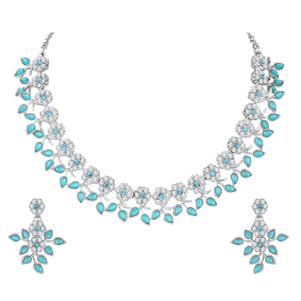 Atasi Silver Plated Crystal AD Diamond Necklace Jewellery Set with Earrings for Women and Girls Suits Best Party Wedding and Any Occasions Price in
