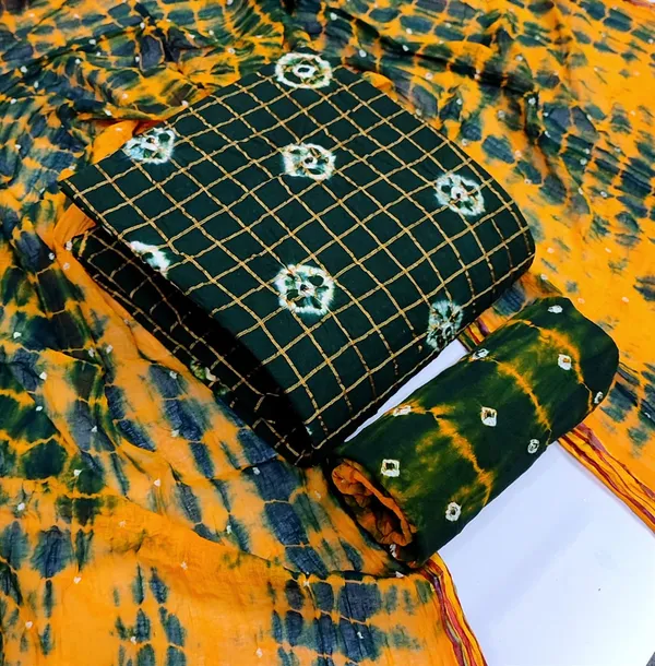 Unstitched_Suit_Dress_Material_|_Beauty_Queen_Chex_Pure_Cotton_Hand_Bandhej_Bandhani_|_Premium_Unstitched_Suit_Material_For_Her_|_4.25_Meter_Top_&_Bottom_With_2_Meter_Dupatta