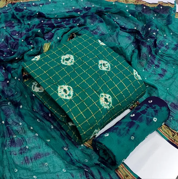 Unstitched_Suit_Dress_Material_|_Beauty_Queen_Chex_Pure_Cotton_Hand_Bandhej_Bandhani_|_Premium_Unstitched_Suit_Material_For_Her_|_4.25_Meter_Top_&_Bottom_With_2_Meter_Dupatta