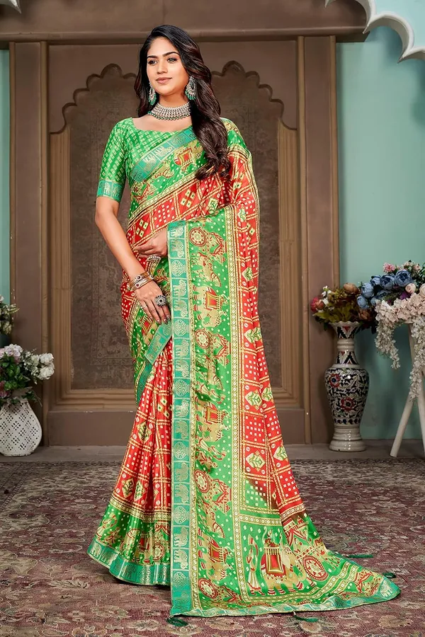 Bandhani_Print_Soft_Turkey_Silk_Saree_With_Unstitched_Blouse_Piece_(Tomato_Pista)
