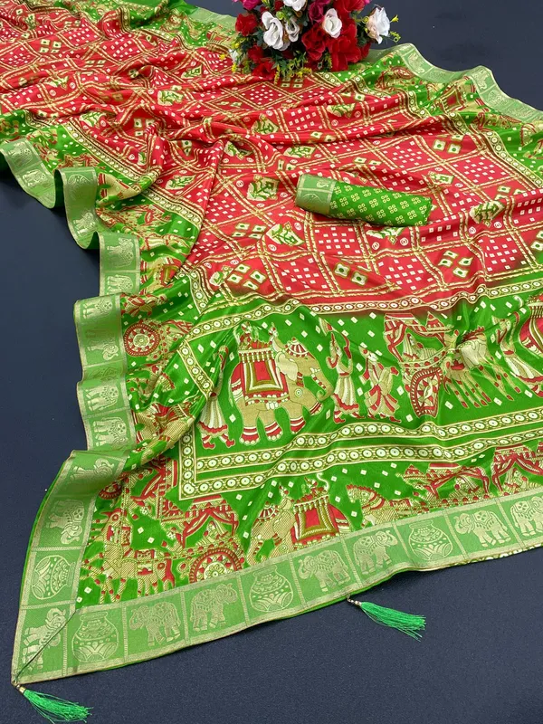 Bandhani_Print_Soft_Turkey_Silk_Saree_With_Unstitched_Blouse_Piece_(Tomato_Pista)