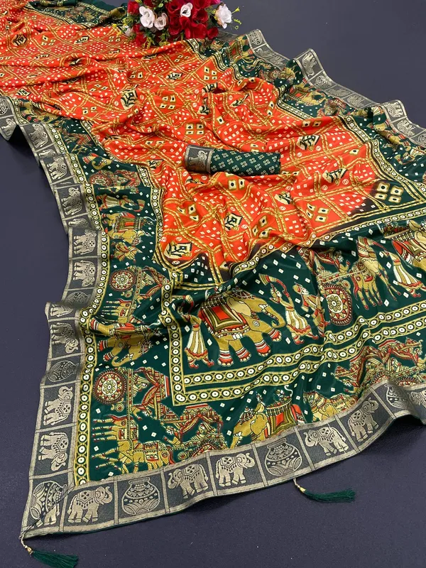 Bandhani_Print_Soft_Turkey_Silk_Saree_With_Unstitched_Blouse_Piece_(Orange_Green)