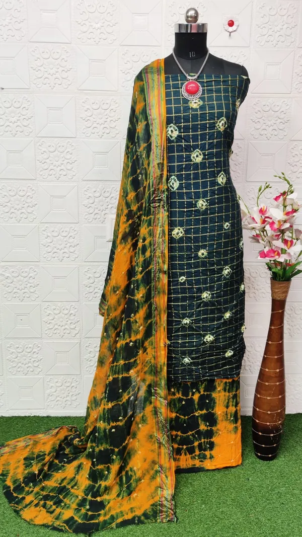 Unstitched_Suit_Dress_Material_|_Beauty_Queen_Pure_Cotton_Chex_Hand_Bandhej_Bandhani_|_Premium_Unstitched_Suit_Material_For_Her_|_4.25_Meter_Top_&_Bottom_With_2_Meter_Dupatta