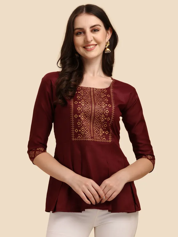 Maroon_Casual_Embossed_Women_Maroon_Top
