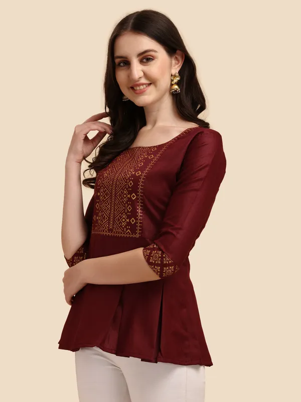 Maroon_Casual_Embossed_Women_Maroon_Top