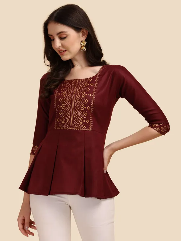 Maroon_Casual_Embossed_Women_Maroon_Top