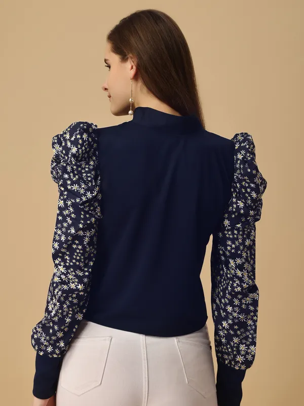 Blue_Party_Floral_Print_Women_Blue_Top