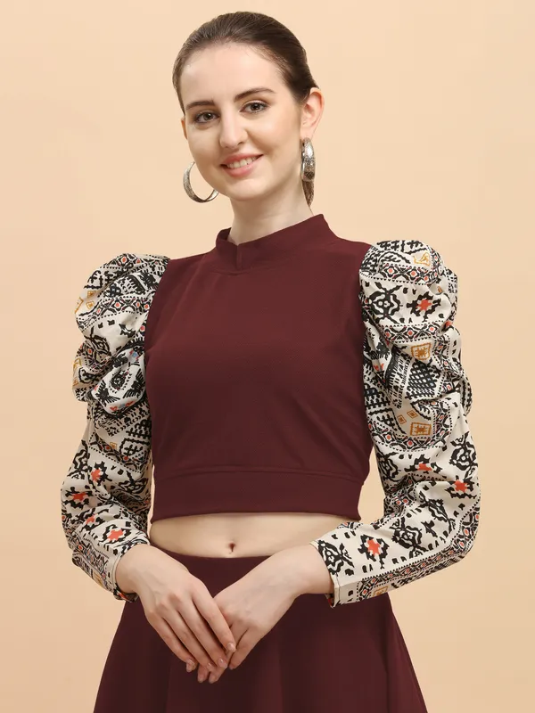 Maroon_Party_Geometric_Print_Women_Maroon_Top