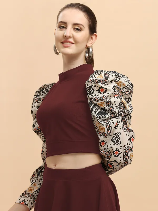 Maroon_Party_Geometric_Print_Women_Maroon_Top