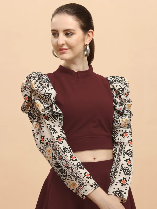 Maroon_Party_Geometric_Print_Women_Maroon_Top