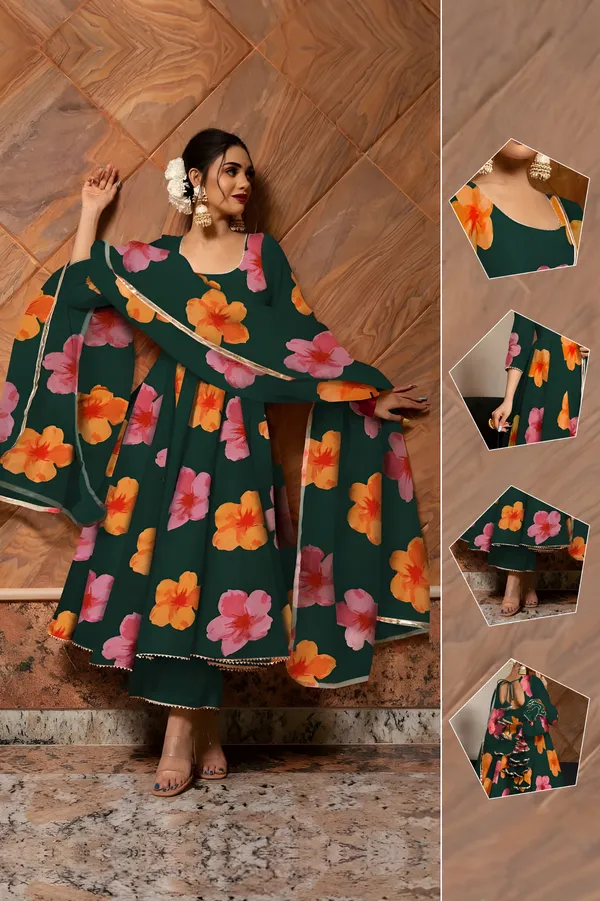 Green_Anarkali_Gown_Set_|_Elegant_Blossom_Georgette_Floral_Print_Gown_With_Dupatta