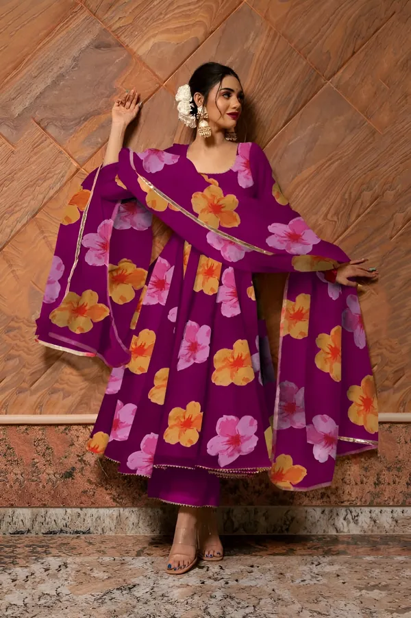 Purple_Anarkali_Gown_Set_|_Elegant_Blossom_Georgette_Floral_Print_Gown_With_Dupatta