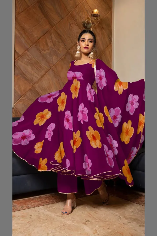 Purple_Anarkali_Gown_Set_|_Elegant_Blossom_Georgette_Floral_Print_Gown_With_Dupatta