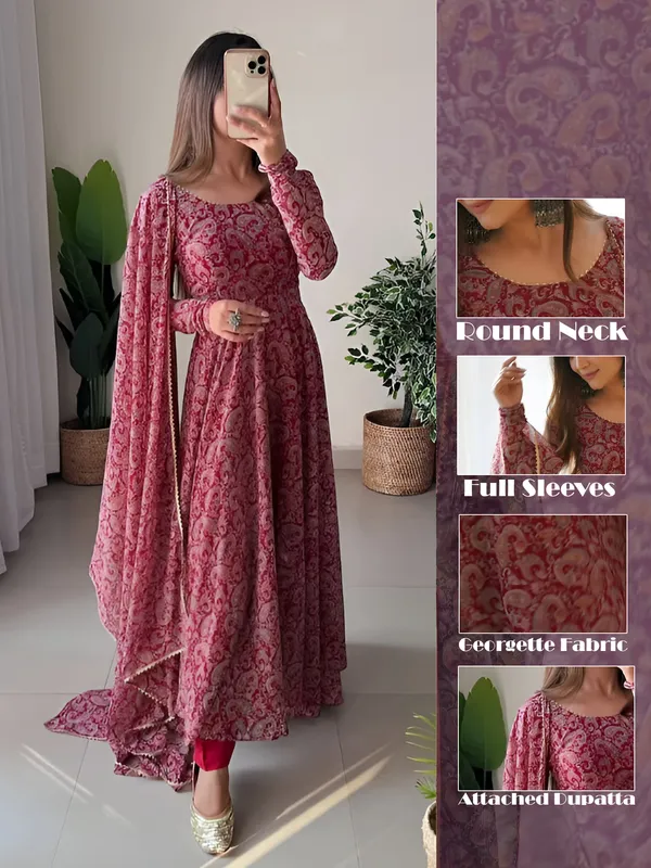 Maroon_Elegant_Georgette_Printed_Kurti_With_Attached_Dupatta