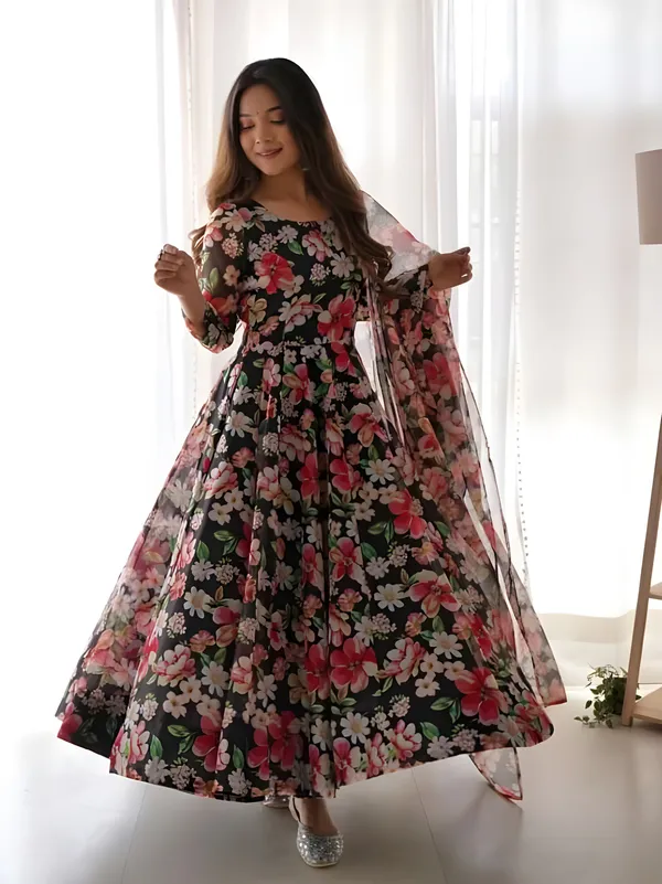 Black_Floral_Elegance_Georgette_Printed_Gown_With_Dupatta