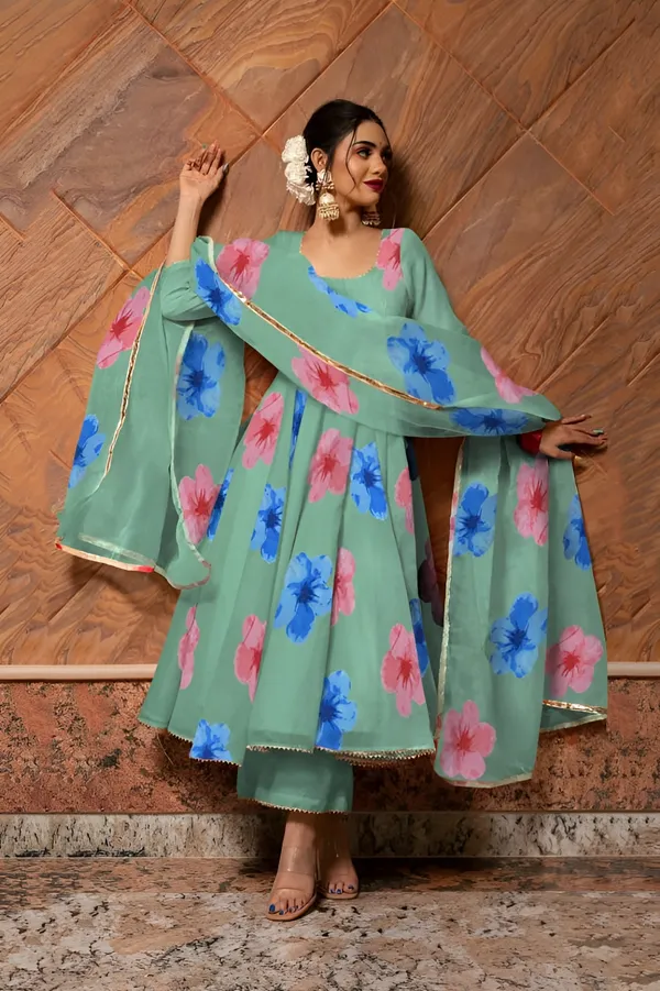 Pista_Anarkali_Gown_Set_|_Elegant_Blossom_Georgette_Floral_Print_Gown_With_Dupatta