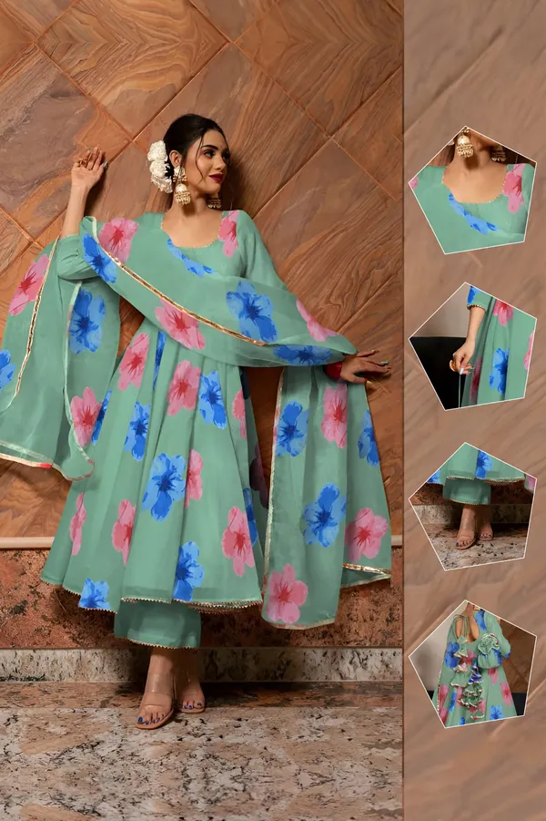 Pista_Anarkali_Gown_Set_|_Elegant_Blossom_Georgette_Floral_Print_Gown_With_Dupatta