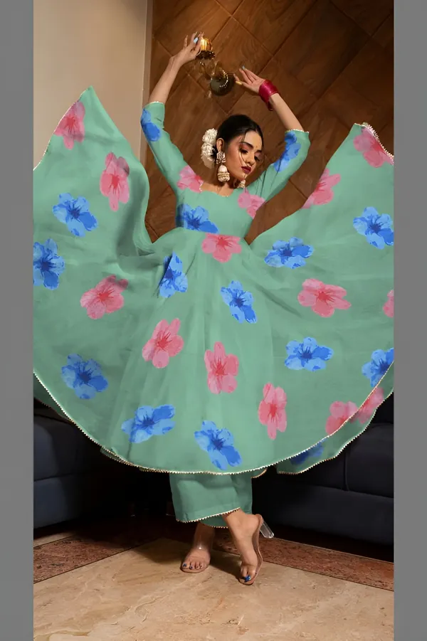 Pista_Anarkali_Gown_Set_|_Elegant_Blossom_Georgette_Floral_Print_Gown_With_Dupatta