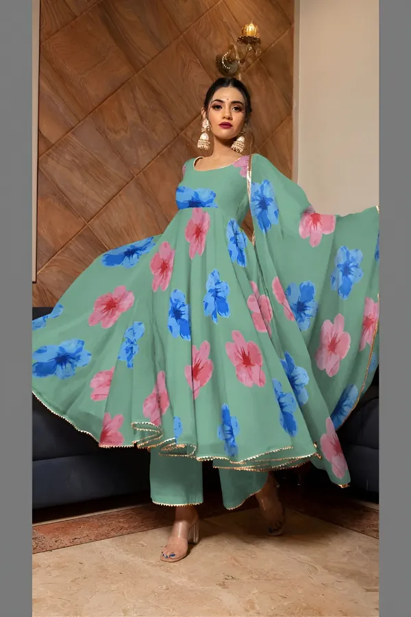 Pista_Anarkali_Gown_Set_|_Elegant_Blossom_Georgette_Floral_Print_Gown_With_Dupatta