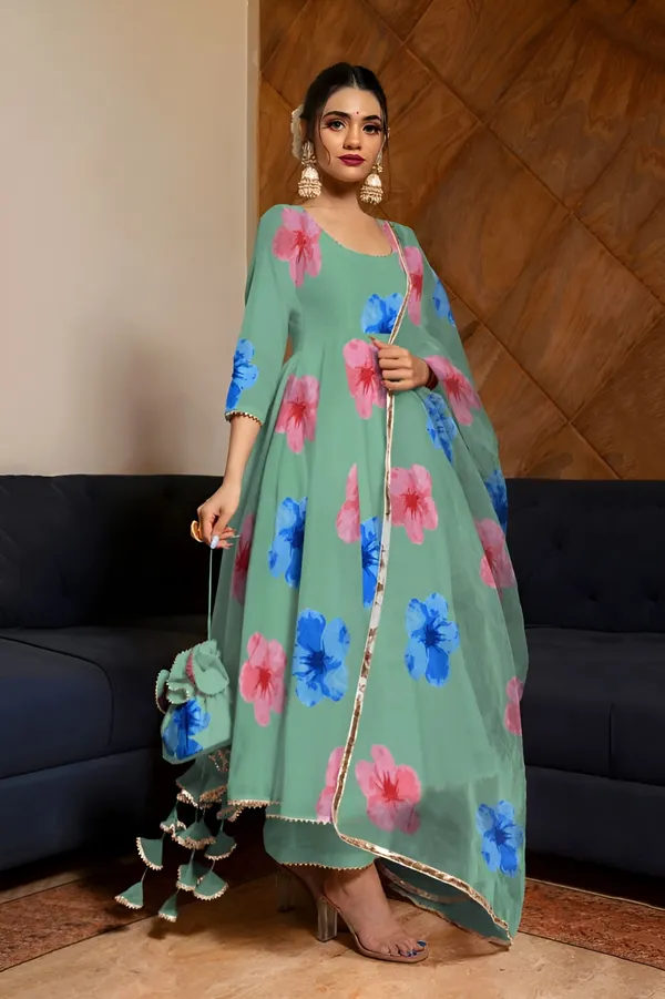 Pista_Anarkali_Gown_Set_|_Elegant_Blossom_Georgette_Floral_Print_Gown_With_Dupatta