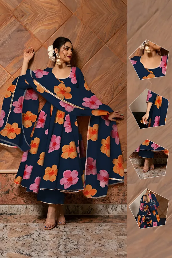 Navy_Blue_Anarkali_Gown_Set_|_Elegant_Blossom_Georgette_Floral_Print_Gown_With_Dupatta