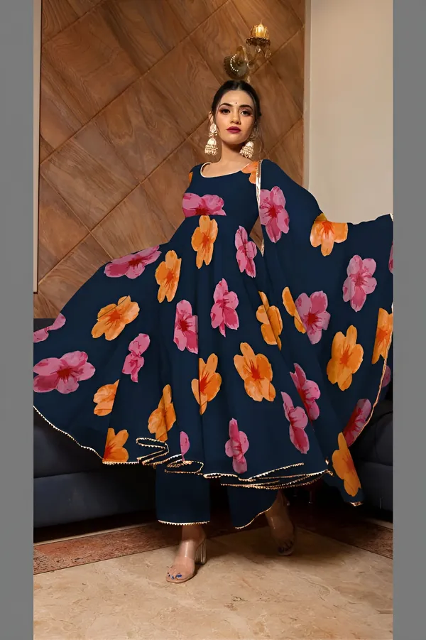 Navy_Blue_Anarkali_Gown_Set_|_Elegant_Blossom_Georgette_Floral_Print_Gown_With_Dupatta