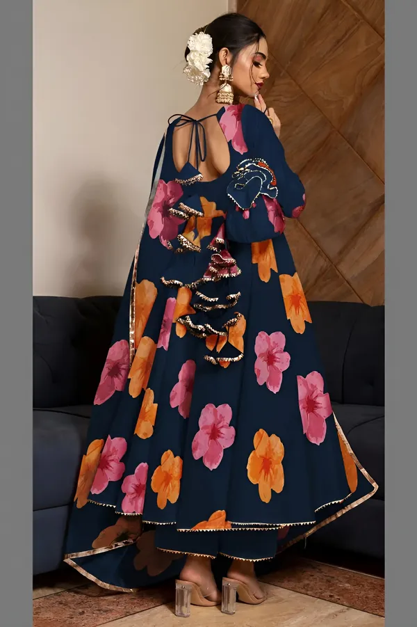 Navy_Blue_Anarkali_Gown_Set_|_Elegant_Blossom_Georgette_Floral_Print_Gown_With_Dupatta