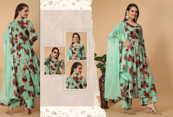 Lavender_Georgette_Floral_Print_Gown_With_Dupatta_And_Bottom_Wear