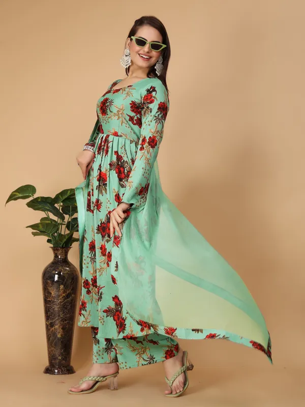 Lavender_Georgette_Floral_Print_Gown_With_Dupatta_And_Bottom_Wear
