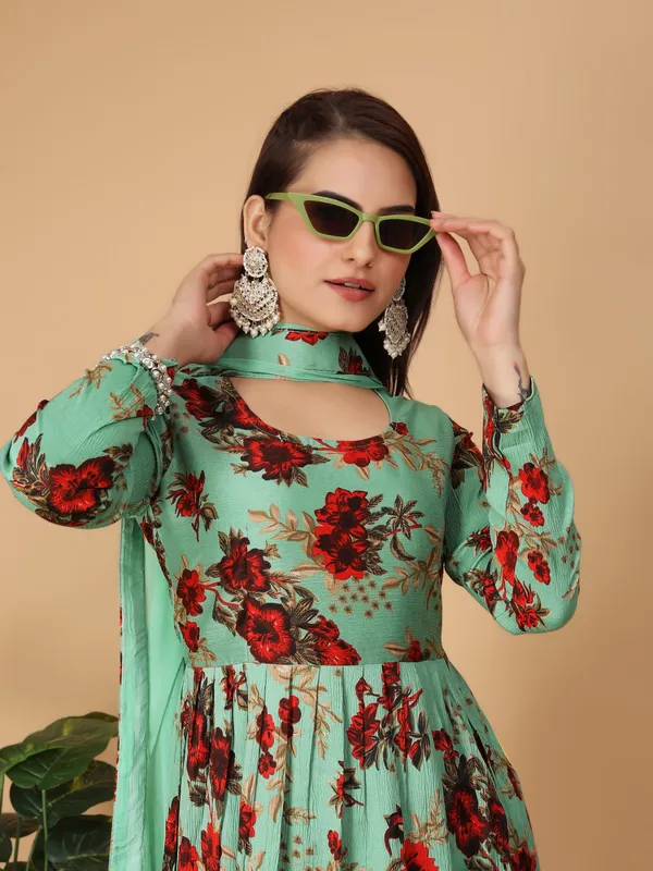 Lavender_Georgette_Floral_Print_Gown_With_Dupatta_And_Bottom_Wear