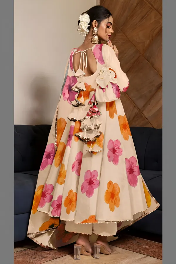 White_Anarkali_Gown_Set_|_Elegant_Blossom_Georgette_Floral_Print_Gown_With_Dupatta